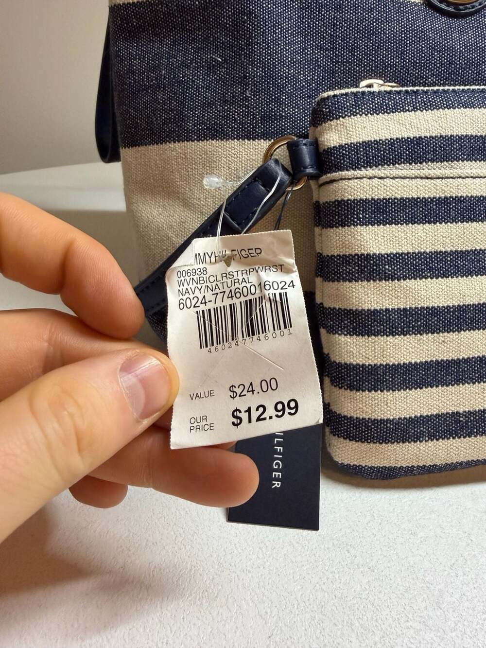 Tommy Hilfiger Navy and Natural Striped Canvas Clutch and Wristlet Set - Picture 8 of 10